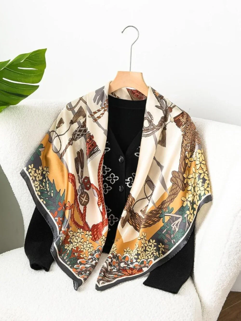 Luxurious 100% Mulberry Silk Large Square Shawl & Oversized Headband Gift Set